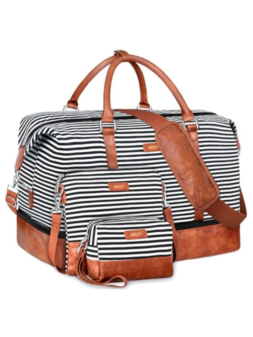 Womens Weekender Bag Set Oxford PU Leather Travel Duffel Shoe Compartment
